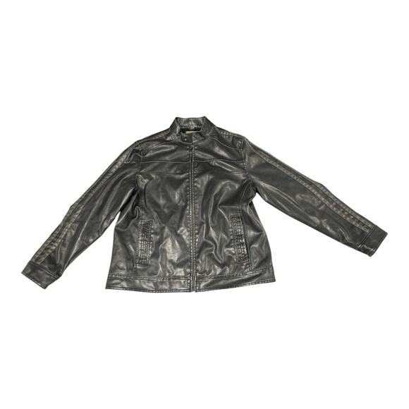 R & O Other - R & O Men's L Faux Leather Biker Bomber Jacket Black/Gray Stripe Wolverine Logan